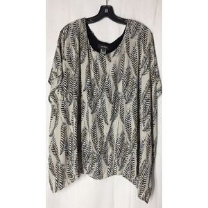 Karen Kane Top 1x Plus Woman 18 Tank With Cover Blouse Black Tan Feather Print